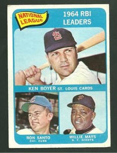1965 Topps #6 NL 1964 RBI Leaders Baseball Card Ken Boyer Ron Santo Willie Mays
