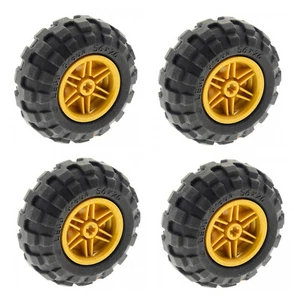 ☀️NEW Lego 56x26 Technic Balloon Tires LOT OF 4 with Gold Wheels NXT Mindstorms - Picture 1 of 6