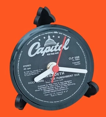 MEGADETH CLOCK Desk Table Top CLOCK Upcycled Vinyl ROCK SINGLE Record Size 4" . - Image 1 of 4