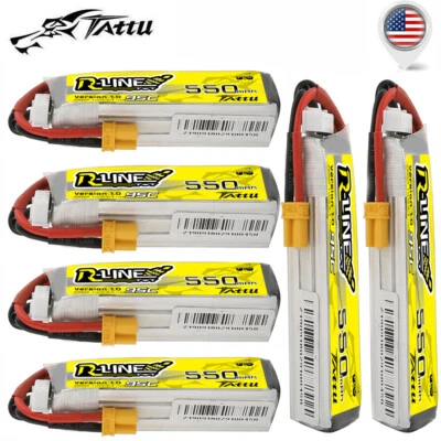 6PC Tattu R-Line 550mAh 11.1V 95C 3S Lipo Battery XT30 For FPV Racing Quadcopter - Image 1 of 4