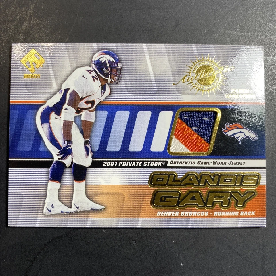 2001 PACIFIC PRIVATE STOCK OLANDIS GARY NFL GAME-WORN PATCH RELIC #/225 3 COLOR - Image 1 of 4