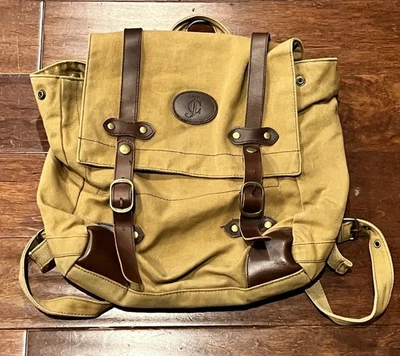James Campbell Brown 14' x 13" Canvas Leather Buckle Messenger Backpack Bag Tote - Image 1 of 4