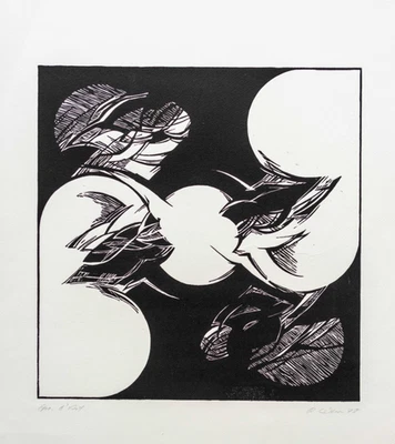 Roswitha Lüder, ORGANISMUS, Linolschnitt 78 wichtige Vertreterin Informel groß - Bild 1 von 3