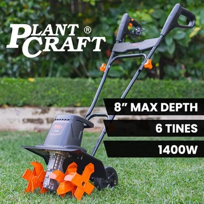 PLANTCRAFT Electric Rotary Hoe Garden Tiller Soil Cultivator Handheld 6 Tines - image 1 of 4