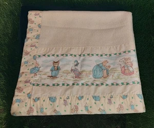 Vintage Quiltex Peter Rabbit Tom Kitten Pattern Trim USA Baby Blanket 53”x35” - Picture 1 of 5