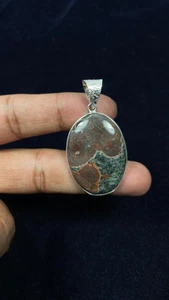 Peanut Obsidian Gemstone Silver Plated Pendant - Picture 1 of 2