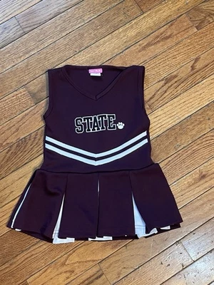 Niñas Pequeñas XXS Talla 2 3 4 Poliéster Granate Animación Vestir Conjunto Animadora Foto 1 de 4