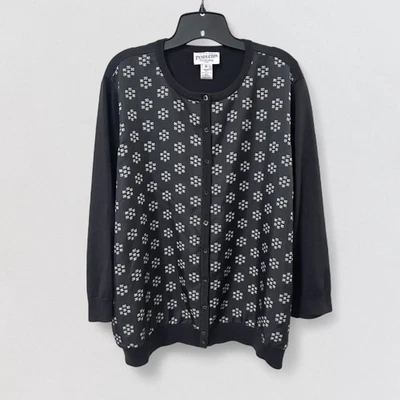 Vintage Pendleton Cardigan Sweater 3X Black & White Geometric Print Button Front - Image 1 of 4