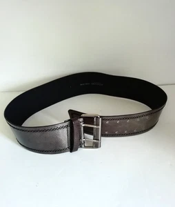 Artigiano Made Italy Echtleder Gürtel breit schwarz silber bronzefarben Schnalle - Bild 1 von 6