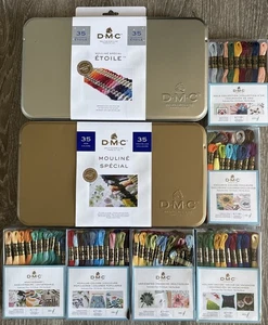 DMC Embroidery Skiens Floss. Lot Of 6 Boxes, 2 Tins. Brand New! Free Shipping! - Picture 1 of 1