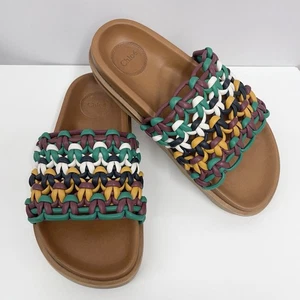 Chloe geflochtene Leder Pantoletten Sandalen Schuhe braun grün weiß schwarz senf 38 8 - Bild 1 von 7