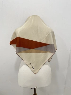 H79# Pierre Cardin Paris Silk Scarf – Beige Brown Geometric Print Square - Image 1 of 4