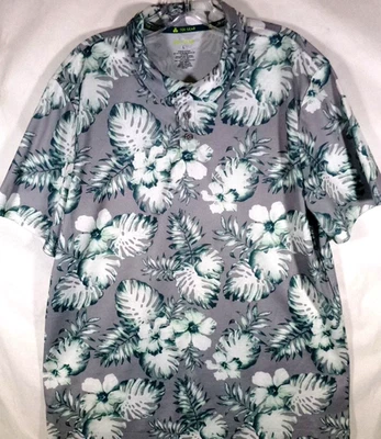 Tek Gear-Mens Performance Polo Shirt-Large Slim-Gray Floral-GOLF Short Sleeve - Image 1 of 4