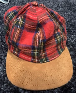 Vintage Dorfman Pacific kariert braun Leder Strapback Mütze Kappe 80er/90er - Bild 1 von 5