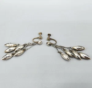 Retro Mexico Sterling & Alpaca Silver Puffed Dart Dangle Waterfall Earrings - Picture 1 of 11