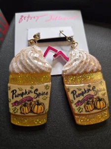 Betsey Johnson Earring Pumpkin Spice Latte Drop Statement Earrings - Picture 1 of 12