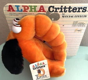 Vintage Alpha Critters Plush Letter D Donk Stuffed Toy On Card Orange Made Korea - Imagen 1 de 11