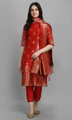 Conjunto de Calça Kurta Dupatta Feminina Étnica Indiana Paquistanesa Salwar Kameez Bollywood - Imagem 1 de 4