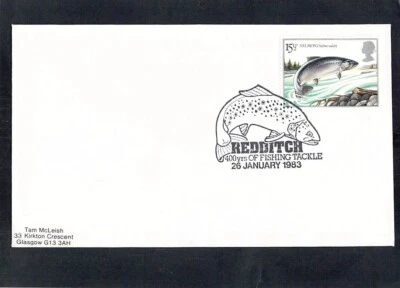 X2241 UK 1983 Redditch 500yrs Fishing Tackle Special postmark on cover Foto 1 de 2