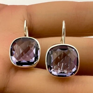Vintage 925 Sterling Silver Cute Purple Faceted Swarovski Crystals Earrings 5.7g - Picture 1 of 4