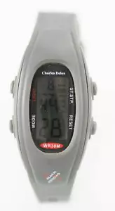 Charles Delon Watch Womens Gray Rubber Chro Light Date Alarm 30m Battery Quartz - Picture 1 of 3