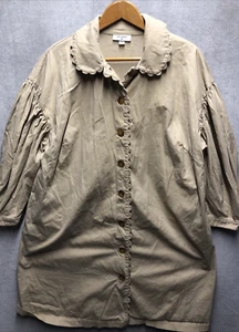 Kiki Vargas Shirt Dress Size 1X Khaki Twill Pockets Scallop Buttons - Picture 1 of 17