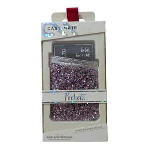 F2. Case-Mate Pockets Stick-on Card Holder - Glitter Pink Fits Most Smartphones - Photo 1 sur 2