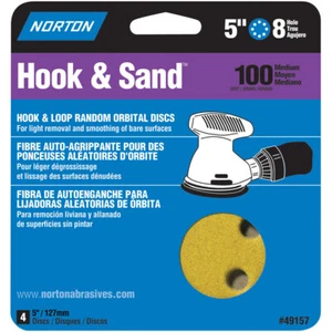 Norton 49157 Hook & Sand 5 Zoll x 8 Loch Schleifscheibe, P100-Körnung - 5 Packungen mit 4 - Bild 1 von 2