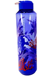 Starbucks Tropical Purple Coral Reef Reusable Plastic Flower Water Bottle 24 oz - Picture 1 of 10
