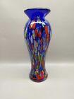 Large Art Glass deep blue millefiori glass vase 12"