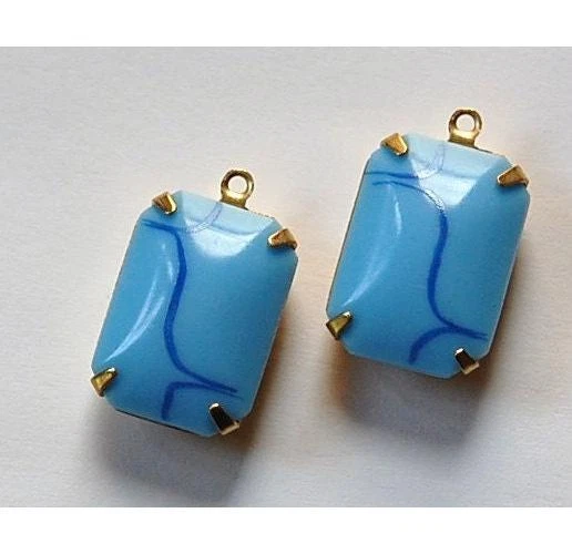 Piedras de vidrio de diseño azul marino vintage 1 lazo ajuste de latón squ004Q Foto 1 de 1