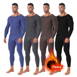 Men Long Johns Thermal Underwear Fleece Lined Base Layer Soft Set Tops&Pants US - Picture 1 of 18