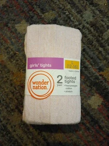 NWT Wonder Nation Girls Footed Cotton Pack of 2 Pink/Grey Tights SZ S (4-6) - Picture 1 of 4