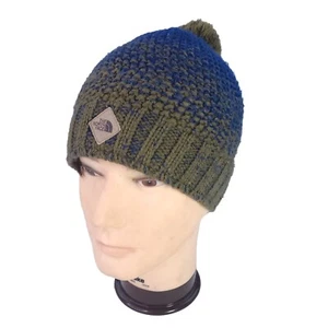The North Face Cable Knit Beanie Blue/green Pompom Winter Ski Hat - Picture 1 of 8