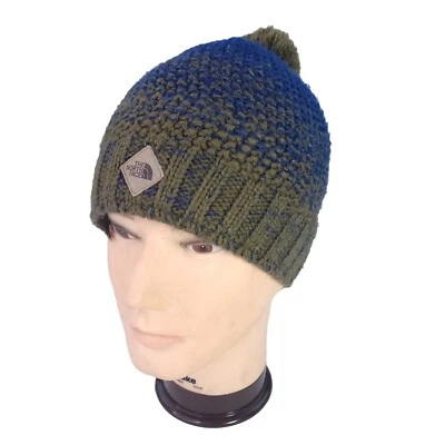 The North Face 电缆针织豆豆蓝色/绿色绒球冬季滑雪帽 — 第 1/4 张图片