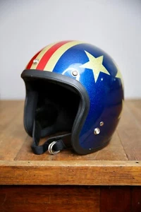 Vintage 1966 Motorcycle Helmet Stars Stripes Metal Flake Japan RARE Bell Buco - Picture 1 of 18