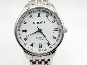 Strada Quartz Womens Watch New Battery Silver Tone Tachymetre White Dial 32mm - Picture 1 of 14