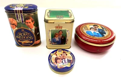 Lot of 4 Prince Charles & Diana 1981 Royal Wedding METAL ADVERTISING TINS - Image 1 of 4
