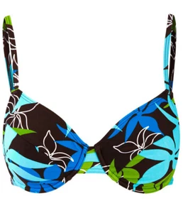 Bikini-Oberteil mit Blumen-Muster "türkis/braun" Gr. 42 (80B-Cup) -.3409 - Bild 1 von 1