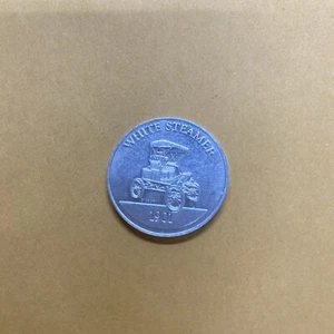 1901 weißer Dampfgarer Sunoco Öl Gedenkmarke Antik Auto Münze Franklin 1 - Bild 1 von 2