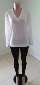 IR Women's Long Sleeve White Top w Lace-Up Back Design - Picture 1 of 6