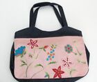 New Stylish Denim & Silk Pink With Floral Embroidery Hand Bag