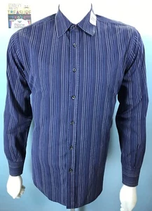 Mens Co-op Barneys NY Romania Large Navy Peacock Ocean Blue White Striped Shirt - Picture 1 of 10