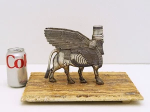 Sterling Silver Statue Lamassu Assyrian Figurine on Raised Marble Slab - Picture 1 of 12