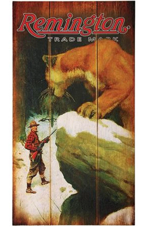 REMINGTON FAIR GAME WOOD SIGN MOUNTAIN LION HUNTER WOODEN AMMO BOX 1.00 SHELLS