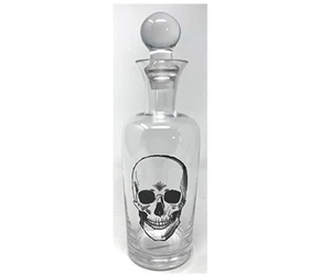 Glass Skull Decanter 11" Skeleton Barware Halloween Spirits Liquor Bottle Gothic - Picture 1 of 2