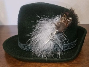 Faustmann Bavarian Oktoberfest Hat Men’s (57 cm) Green w/ Feathers Vtg 100% Wool - Picture 1 of 6