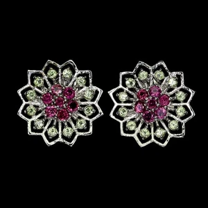 925 Sterling Silver Earrings Round Rhodolite Garnet Peridot Gemstone Jewelry - Picture 1 of 13