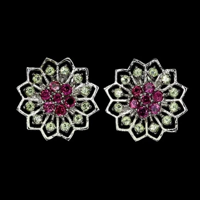 925 Sterling Silver Earrings Round Rhodolite Garnet Peridot Gemstone Jewelry - Image 1 of 4