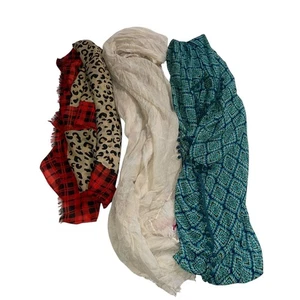 Sciarpa donna lotto di 3 boho leopardata a quadri panna stampa blu leggera - Foto 1 di 3